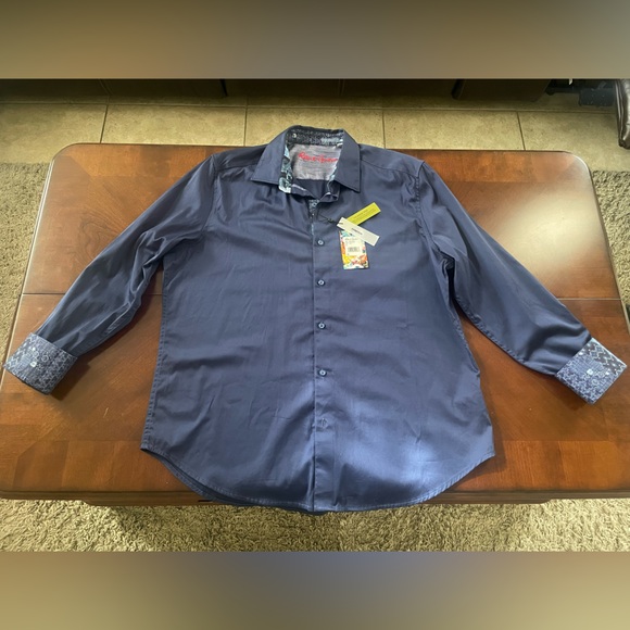 Robert Graham Righteous 2 Navy Stretch Button Down Shirt Classic Fit Extra Large - Picture 4 of 8